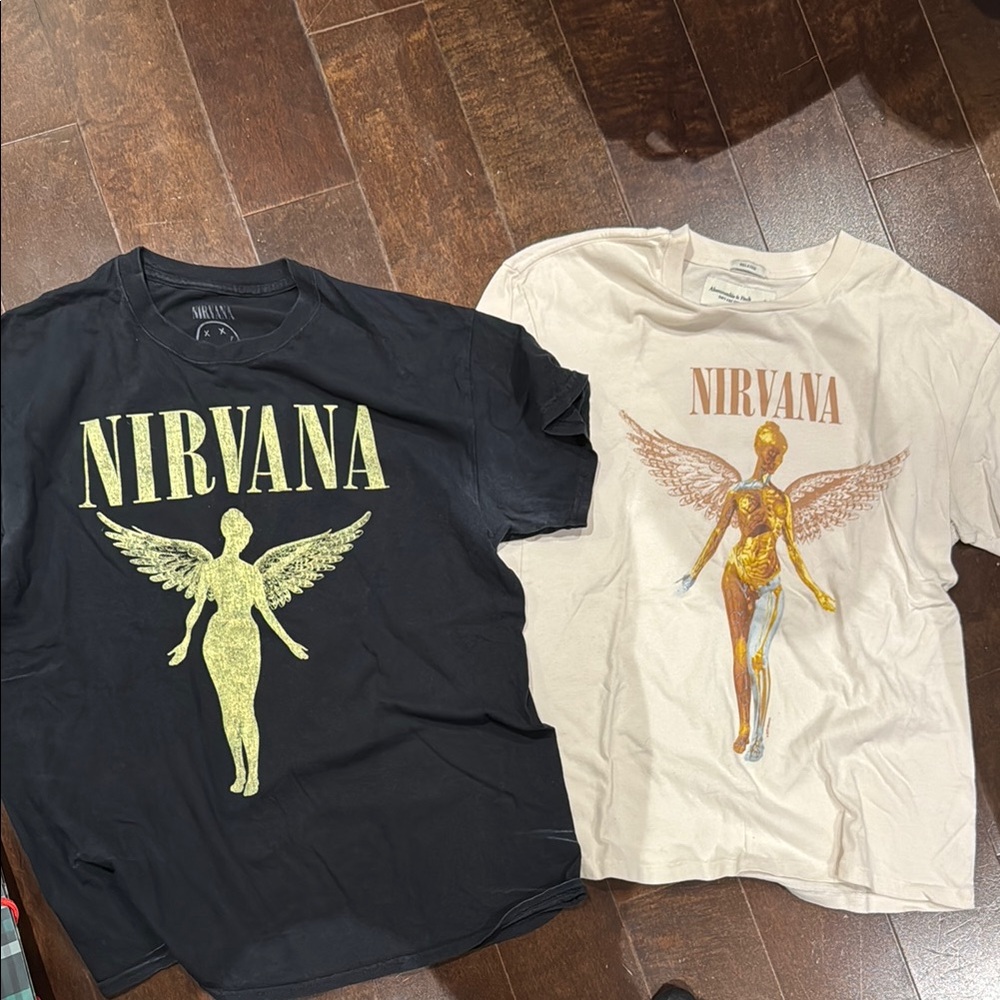 Nirvana Black and Cream Angel Graphic Tees - black is large , white is small